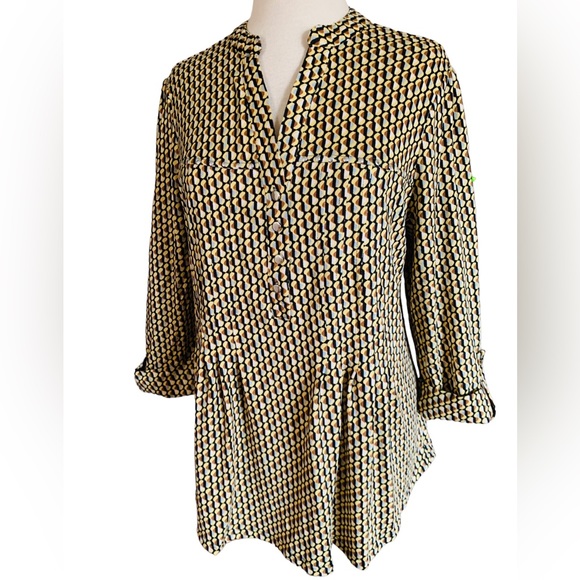 COCOMO 3X yellow brown poly spandex flannel 3/4 sleeve women’s Pintuck tunic - Picture 9 of 15